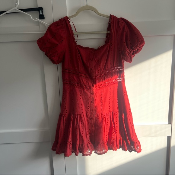 Ina Red Eyelet Puff Sleeve Mini Dress - Picture 1 of 4